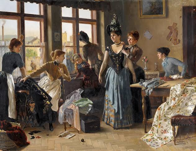 Victorian Ladies sewing a dress